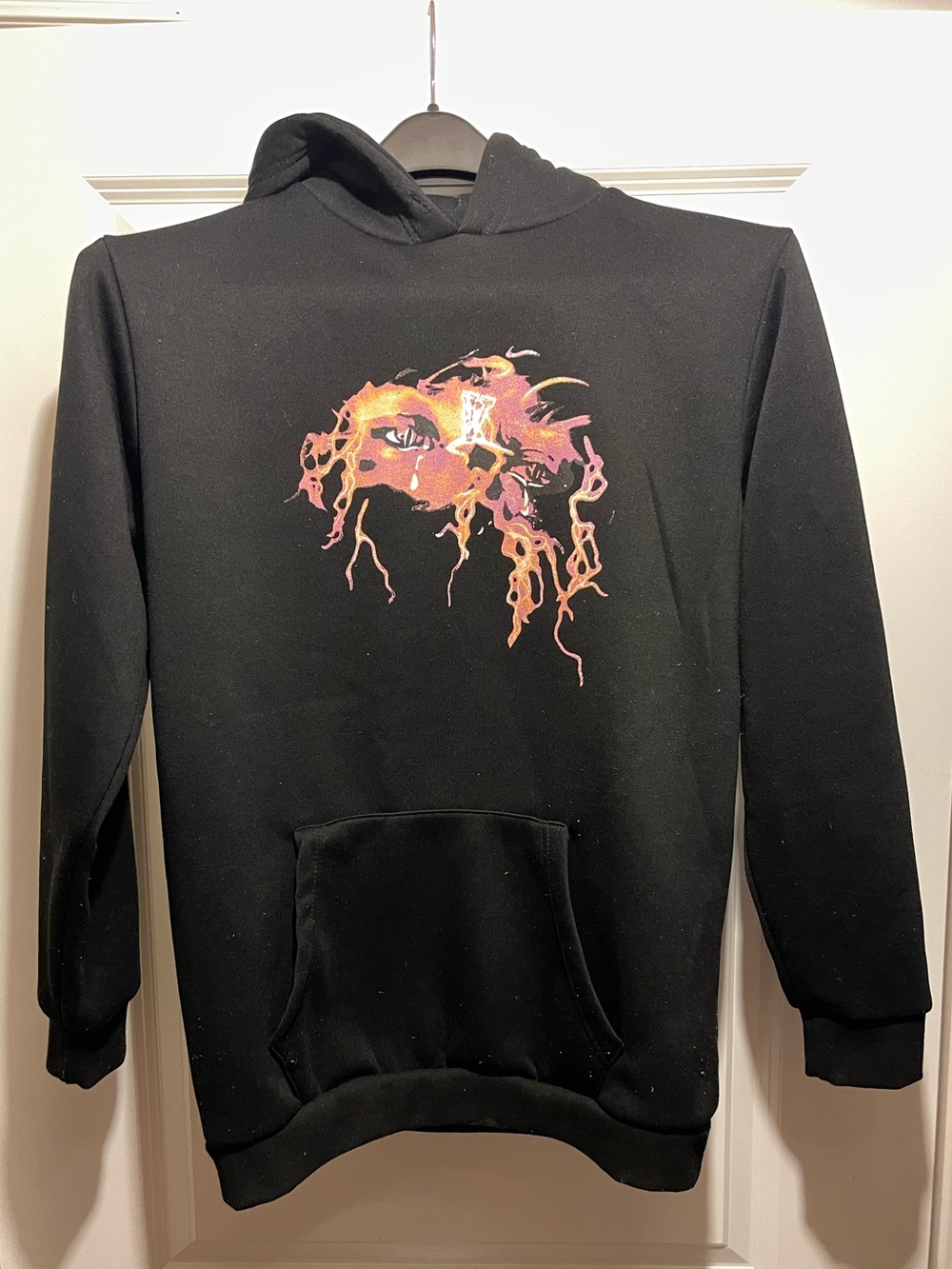 VLONE Black Hoodie with Orange and Pink Melt Graphic